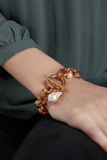 Outhouse Gold Plated Pearls Toggle Clasp Bracelet Online at Aza Fashions Outhouse_Gold Plated Pearls Toggle Clasp Bracelet _Online_at_Aza_Fashions