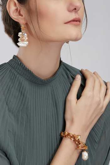 Outhouse Gold Plated Pearls Toggle Clasp Bracelet at Aza Fashions Outhouse_Gold Plated Pearls Toggle Clasp Bracelet _at_Aza_Fashions