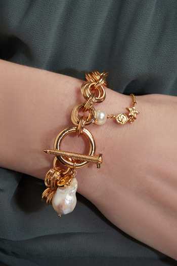 Shop Outhouse Gold Plated Pearls Toggle Clasp Bracelet Online at Aza Fashions Shop_Outhouse_Gold Plated Pearls Toggle Clasp Bracelet _Online_at_Aza_Fashions