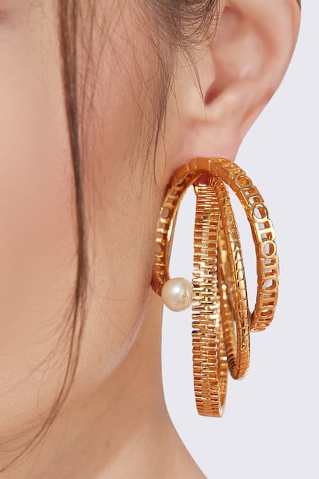 Outhouse_Gold Plated Pearls Myriad Twisted Bead Hoops _Online_at_Aza_Fashions