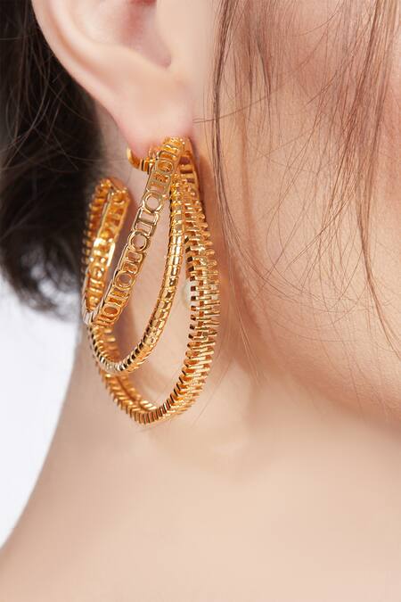 Buy_Outhouse_Gold Plated Pearls Myriad Twisted Bead Hoops _Online_at_Aza_Fashions