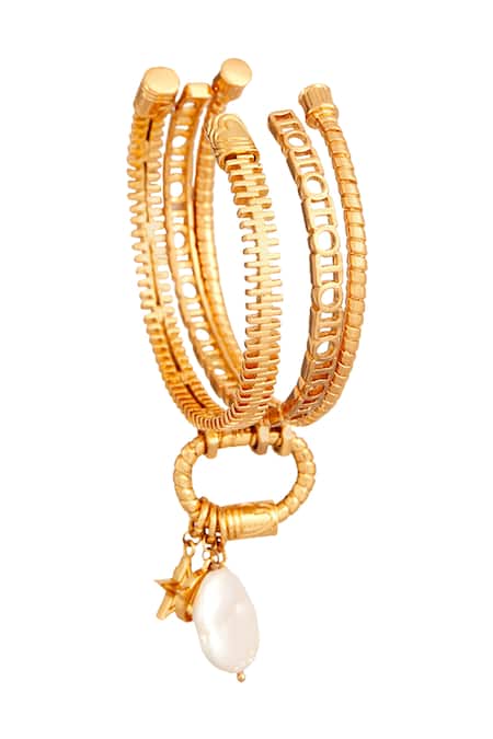 Shop_Outhouse_Gold Plated Pearls Myriad Twisted Bead Hoops _Online_at_Aza_Fashions