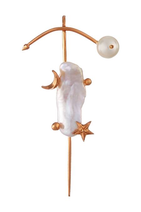 Outhouse_Gold Plated Pearls, Stones Lupis Crawler Bead Ear Cuff _Online_at_Aza_Fashions