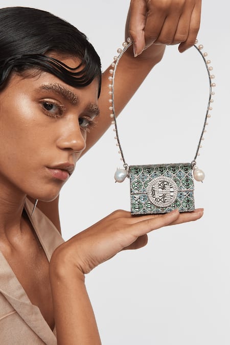 Outhouse Multi Color Crystals Pico Minaudiere Couture Bag 