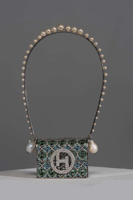 Shop Outhouse Multi Color Crystals Pico Minaudiere Couture Bag at Aza Fashions Shop_Outhouse_Multi Color Crystals Pico Minaudiere Couture Bag _at_Aza_Fashions