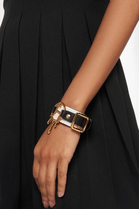 Buy Outhouse Ivory Leather Drip Monogram Bracelet Online at Aza Fashions Buy_Outhouse_Ivory Leather Drip Monogram Bracelet_Online_at_Aza_Fashions