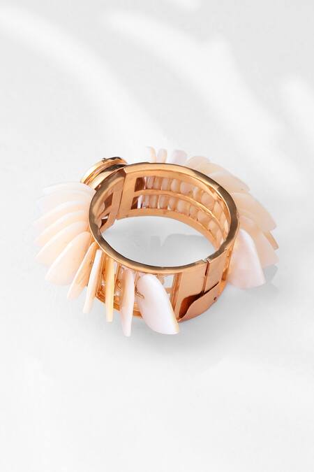 Outhouse_Gold Plated Pearls Drip Oh Wild Heart Shell Handcuff_at_Aza_Fashions