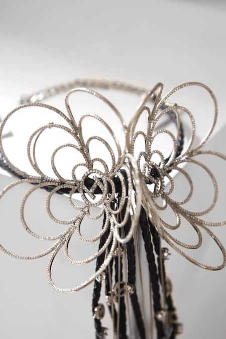 Buy_Outhouse_Silver Plated Swarovski And Cord Bolo Tie _Online_at_Aza_Fashions