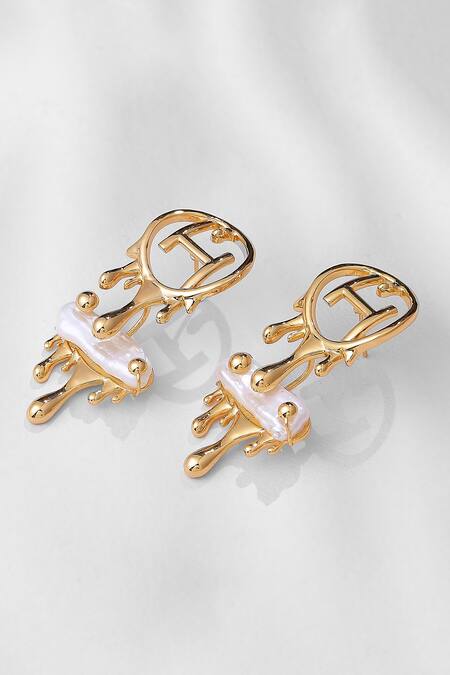 Shop Outhouse Gold Plated Pearls Drip Oh River Rose Earrings Online at Aza Fashions Shop_Outhouse_Gold Plated Pearls Drip Oh River Rose Earrings _Online_at_Aza_Fashions