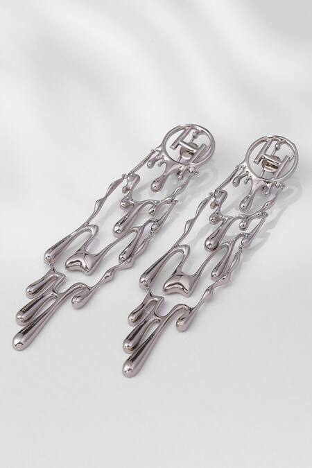 Buy Outhouse Silver Plated Cut Work Drip Oh Free Fall Earrings Online at Aza Fashions Buy_Outhouse_Silver Plated Cut Work Drip Oh Free Fall Earrings _Online_at_Aza_Fashions