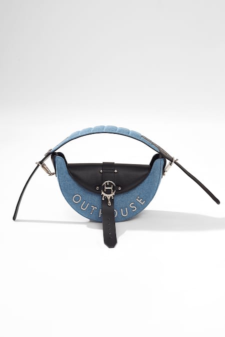 Outhouse Blue Embroidery Eclipse Half Moon Shaped Bag 2
