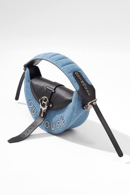Outhouse Blue Embroidery Eclipse Half Moon Shaped Bag 4
