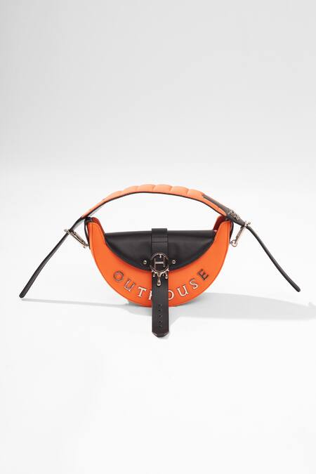 Shop_Outhouse_Orange Eclipse Half Moon Shaped Bag _at_Aza_Fashions