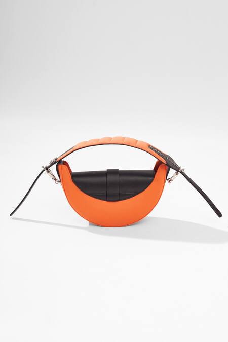 Outhouse_Orange Eclipse Half Moon Shaped Bag _Online_at_Aza_Fashions