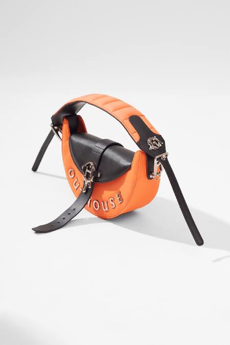 Buy_Outhouse_Orange Eclipse Half Moon Shaped Bag _Online_at_Aza_Fashions