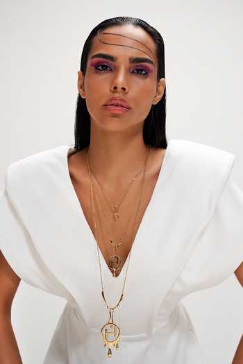 Outhouse_Gold Plated Drip Oh Monogram Layered Necklace_Online_at_Aza_Fashions