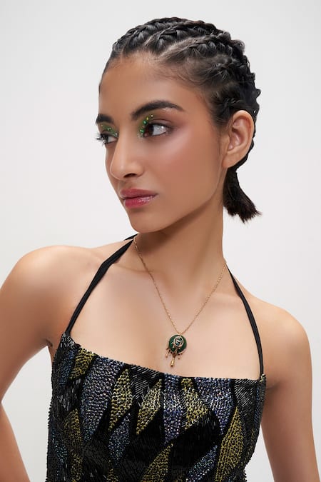 Outhouse_Gold Plated Drip Oh Palescent Malachite Pendant Necklace _Online_at_Aza_Fashions