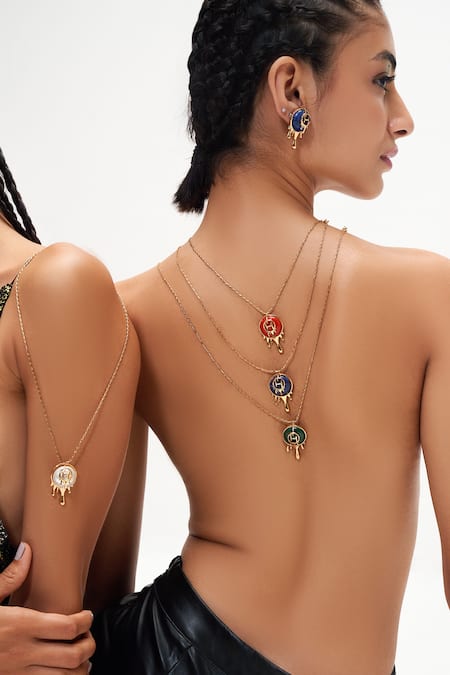 Buy_Outhouse_Gold Plated Drip Oh Palescent Malachite Pendant Necklace _Online_at_Aza_Fashions