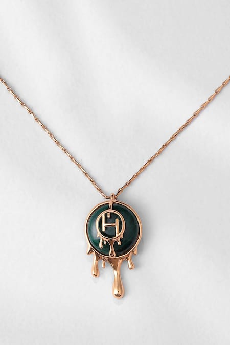 Shop_Outhouse_Gold Plated Drip Oh Palescent Malachite Pendant Necklace _Online_at_Aza_Fashions