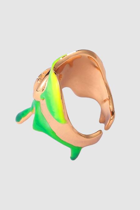 Shop Outhouse Green Cut Work Drip Oh Molten Ring Online at Aza Fashions Shop_Outhouse_Green Cut Work Drip Oh Molten Ring_Online_at_Aza_Fashions