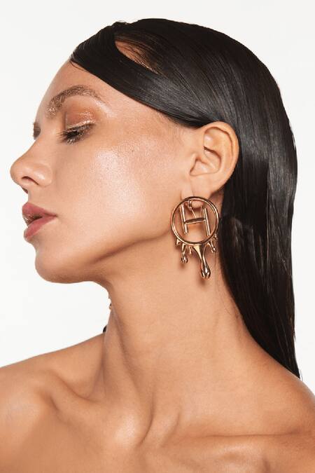 Shop_Outhouse_Gold Plated Cut Work Drip Oh Mini Earrings _Online_at_Aza_Fashions