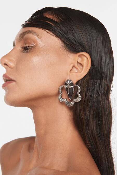 Outhouse_Silver Plated Crystals, Stones Gavi Bloom Stud Earrings_Online_at_Aza_Fashions