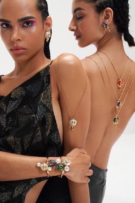 Outhouse_Gold Plated Pearls Drip Oh Palescent Studs _Online_at_Aza_Fashions