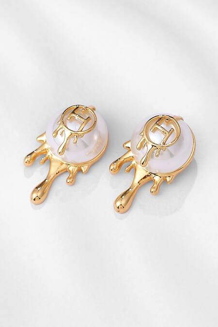 Shop_Outhouse_Gold Plated Pearls Drip Oh Palescent Studs _Online_at_Aza_Fashions