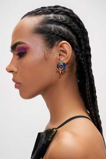 Outhouse_Gold Plated Lace Drip Oh Palescent Lapis Stud Earrings _Online_at_Aza_Fashions