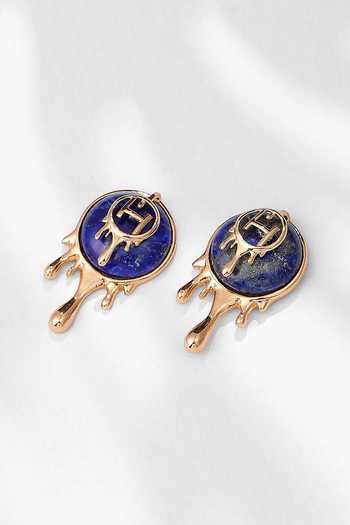 Buy_Outhouse_Gold Plated Lace Drip Oh Palescent Lapis Stud Earrings _Online_at_Aza_Fashions