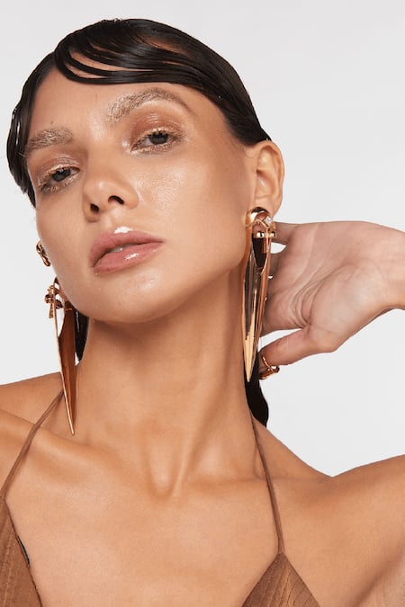 Shop_Outhouse_Gold Plated Crystals Gavi Spicule Earrings _Online_at_Aza_Fashions
