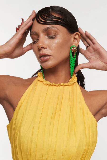 Buy_Outhouse_Green Crystals Gavi Spicule Leopard Enamel Earrings _Online_at_Aza_Fashions