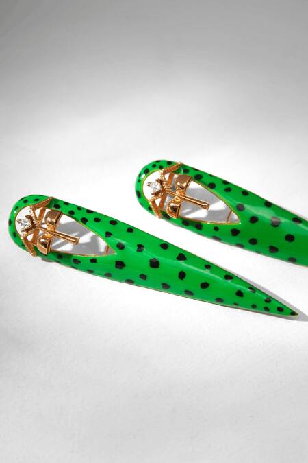 Shop_Outhouse_Green Crystals Gavi Spicule Leopard Enamel Earrings _Online_at_Aza_Fashions