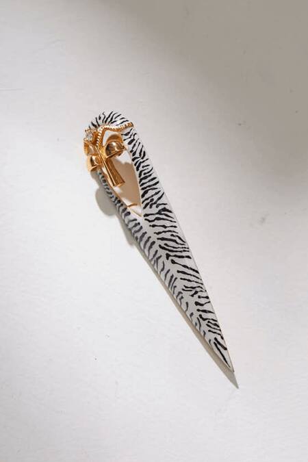 Outhouse_White Crystals Gavi Spicule Zebra Enamel Earrings _Online_at_Aza_Fashions