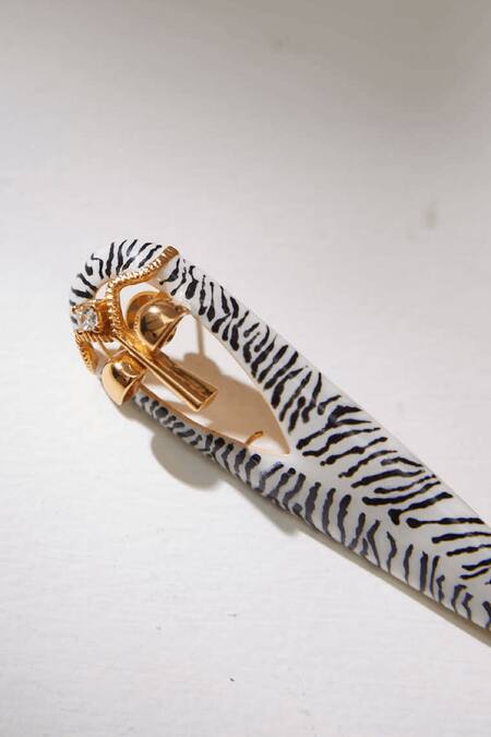Outhouse_White Crystals Gavi Spicule Zebra Enamel Earrings _at_Aza_Fashions
