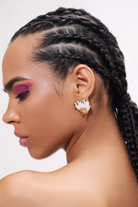 Outhouse_Gold Plated Drip Oh Wild Heart Shell Mini Earrings _Online_at_Aza_Fashions
