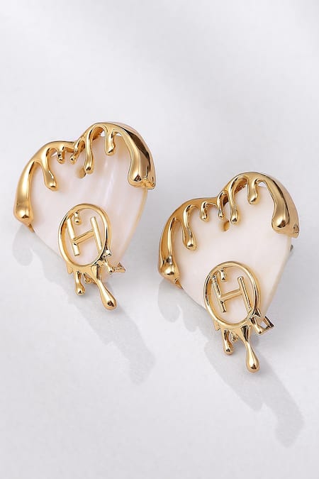 Shop_Outhouse_Gold Plated Drip Oh Wild Heart Shell Mini Earrings _Online_at_Aza_Fashions