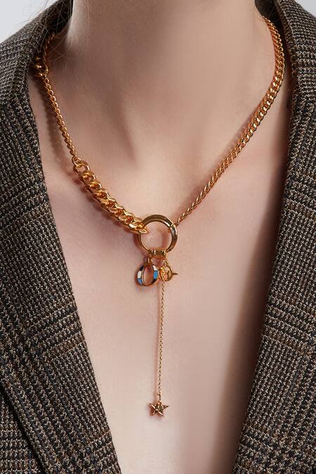 Outhouse Gold Plated Charm Pendant Long Necklace Online at Aza Fashions Outhouse_Gold Plated Charm Pendant Long Necklace _Online_at_Aza_Fashions