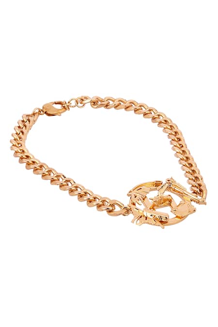 Shop Outhouse Gold Plated Monogram Pendant Link Choker at Aza Fashions Shop_Outhouse_Gold Plated Monogram Pendant Link Choker _at_Aza_Fashions