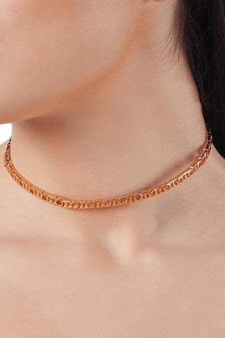 Outhouse_Gold Plated Monogram Choker_Online_at_Aza_Fashions