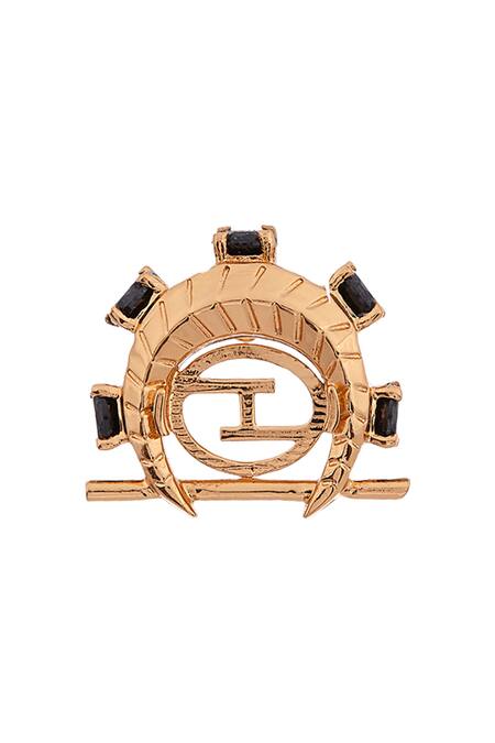 Outhouse Gold Plated Stones Monogram Crescent Ear Studs Online at Aza Fashions Outhouse_Gold Plated Stones Monogram Crescent Ear Studs _Online_at_Aza_Fashions