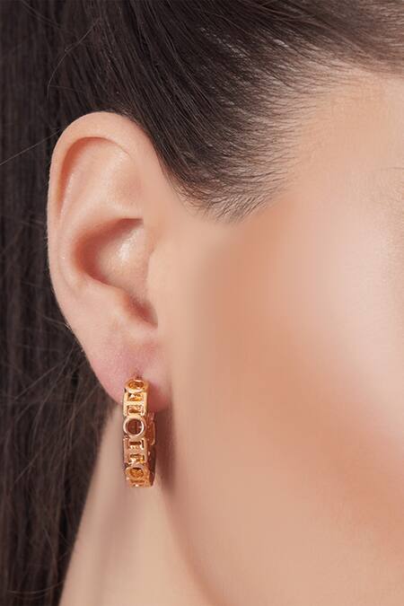 Buy_Outhouse_Gold Plated Monogram Crescent Hoop Studs_Online_at_Aza_Fashions