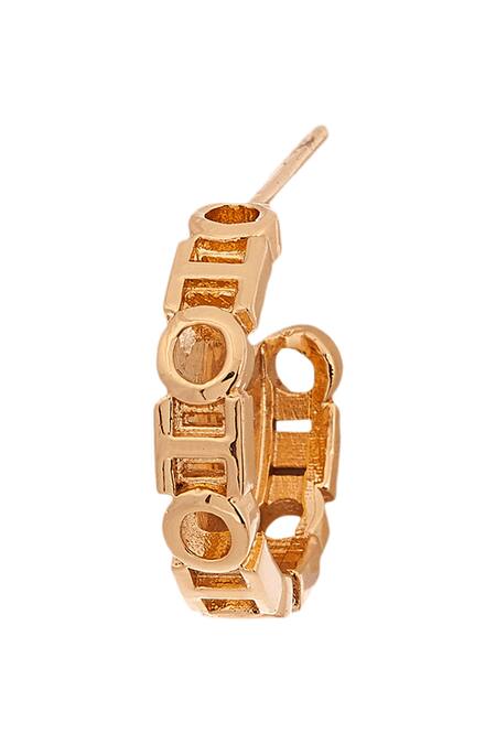 Shop_Outhouse_Gold Plated Monogram Crescent Hoop Studs_Online_at_Aza_Fashions