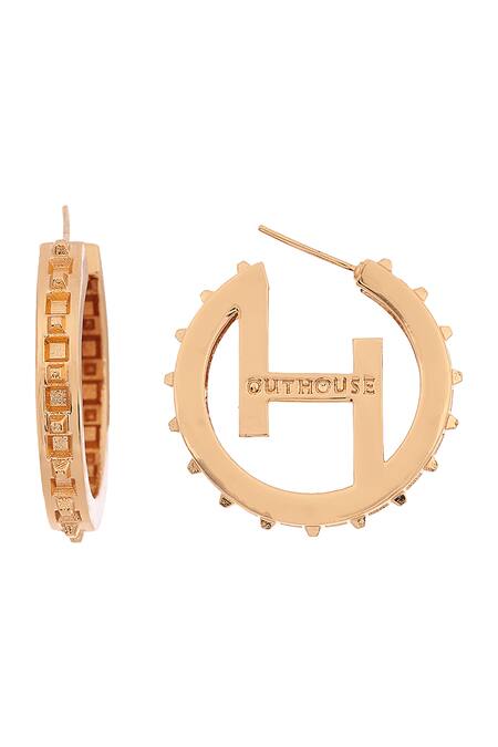 Outhouse Gold Plated Handcrafted Monogram Hoops Online at Aza Fashions Outhouse_Gold Plated Handcrafted Monogram Hoops _Online_at_Aza_Fashions