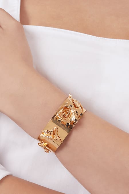 Outhouse Gold Plated Stones Monogram Wrist Cuff 