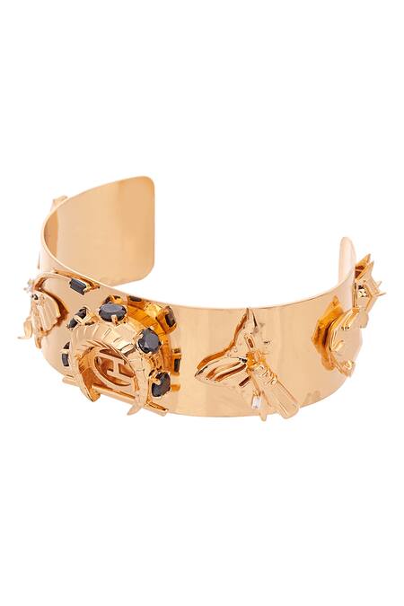 Outhouse Gold Plated Stones Monogram Wrist Cuff Online at Aza Fashions Outhouse_Gold Plated Stones Monogram Wrist Cuff _Online_at_Aza_Fashions
