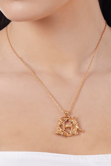 Outhouse Gold Plated Monogram Pendant Necklace 