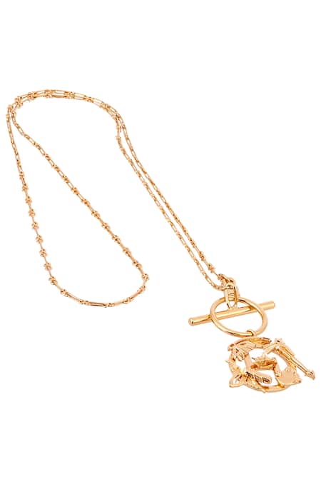 Shop_Outhouse_Gold Plated Monogram Pendant Necklace _at_Aza_Fashions