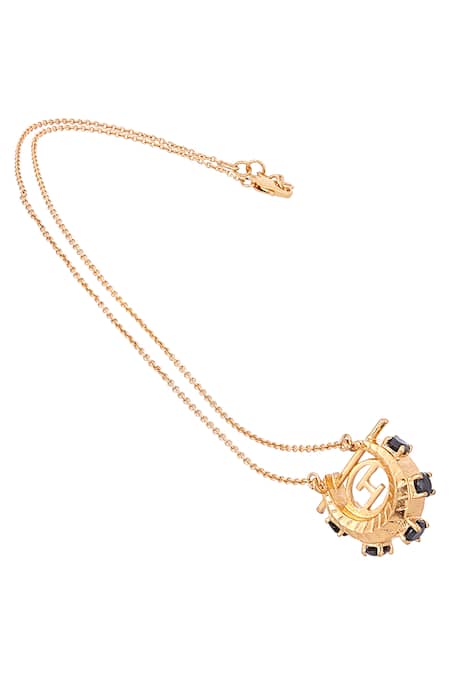 Shop Outhouse Gold Plated Crescent Pendant Necklace at Aza Fashions Shop_Outhouse_Gold Plated Crescent Pendant Necklace _at_Aza_Fashions