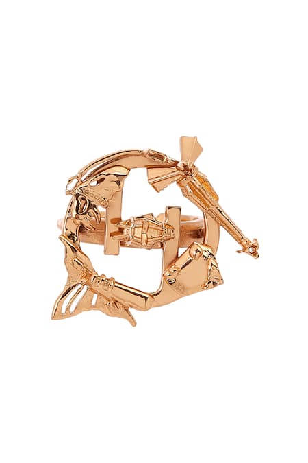 Shop Outhouse Gold Plated Handcrafted Monogram Ring at Aza Fashions Shop_Outhouse_Gold Plated Handcrafted Monogram Ring _at_Aza_Fashions